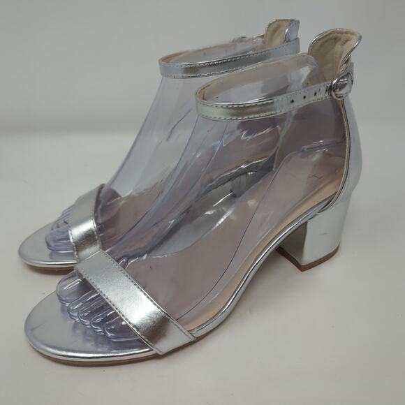 H By Halston Practical 2.0 Silver Metallic Block Heel Ankle Strap Size 7 - Picture 1 of 8